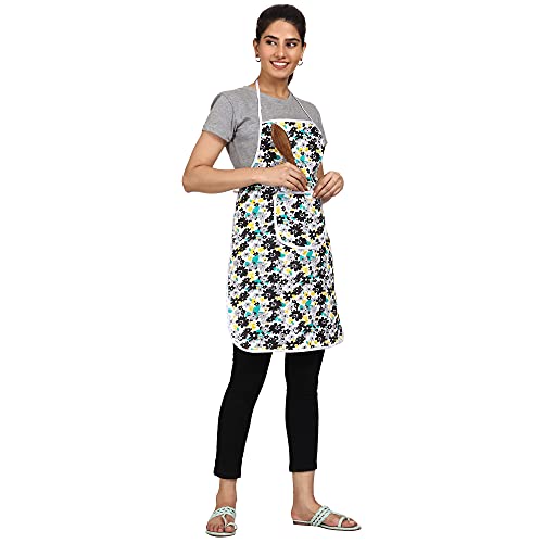 JMi Floral Print Cotton Fabric Waterproof Apron with Long Ties and Multipurpose Front Large Pocket For Cooking Dusting Home Kitchen Restaurant for Men & Women Unisex Apron. (Free Size, BLACK, 2) - Image 5