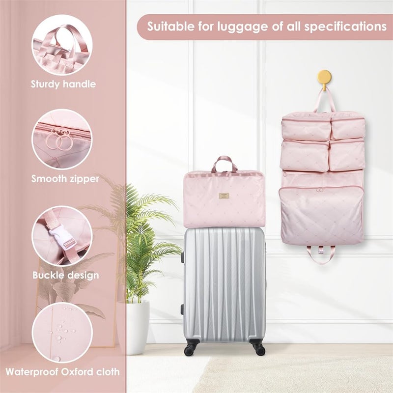 Hanging Travel Organizer Bag, Foldable Garment Storage with Multiple Compartments, Waterproof Oxford Luggage Organizer for Clothes, Makeup, Toiletries, Large Capacity (Pink) - Image 2