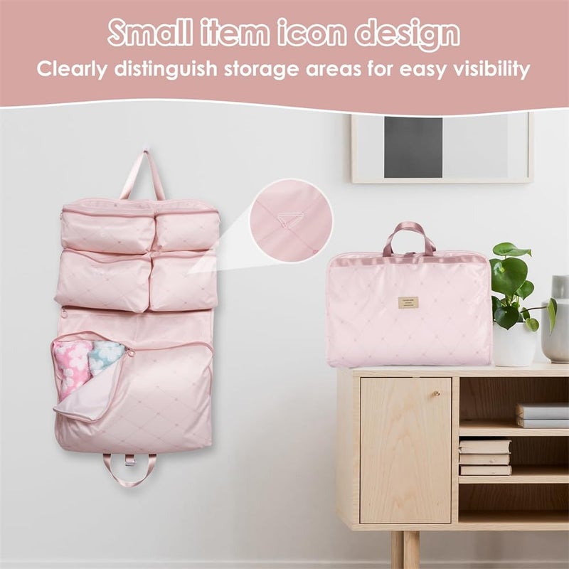 Hanging Travel Organizer Bag, Foldable Garment Storage with Multiple Compartments, Waterproof Oxford Luggage Organizer for Clothes, Makeup, Toiletries, Large Capacity (Pink) - Image 4