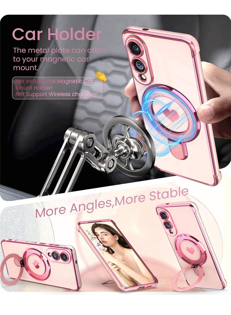 WRISTWISE غطاء حافظة لهاتف سامسونج جالاكسي S25 Edge مع 2 واقي شاشة زجاجي: جراب فاخر مطلي بالذهب على شكل قلب الحب، جراب ناعم من مادة TPU مقاوم للصدمات لحماية الكاميرا بالكامل لهاتف S25 Edge (وردي) - Image 5