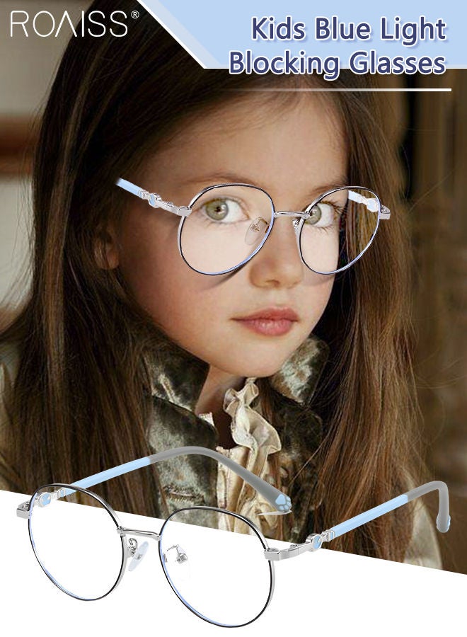 roaiss Kids Blue Light Blocking Glasses, Anti Eyestrain Computer Glasses, Gaming Eyewear UV400 Protection with Light Weight Metal Frame for Boys Girls and Children Age 3-12, Silver  - Image 1