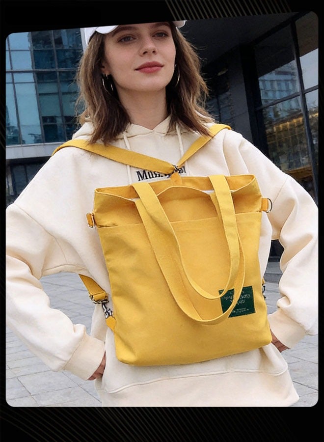 Joychic Casual Canvas Shoulder Bag Multifunction Large Capacity College Students Backpack Foldable Lightweight Tote Bag Yellow - Image 2