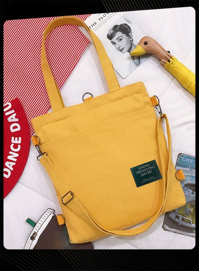 Joychic Casual Canvas Shoulder Bag Multifunction Large Capacity College Students Backpack Foldable Lightweight Tote Bag Yellow - Image 3