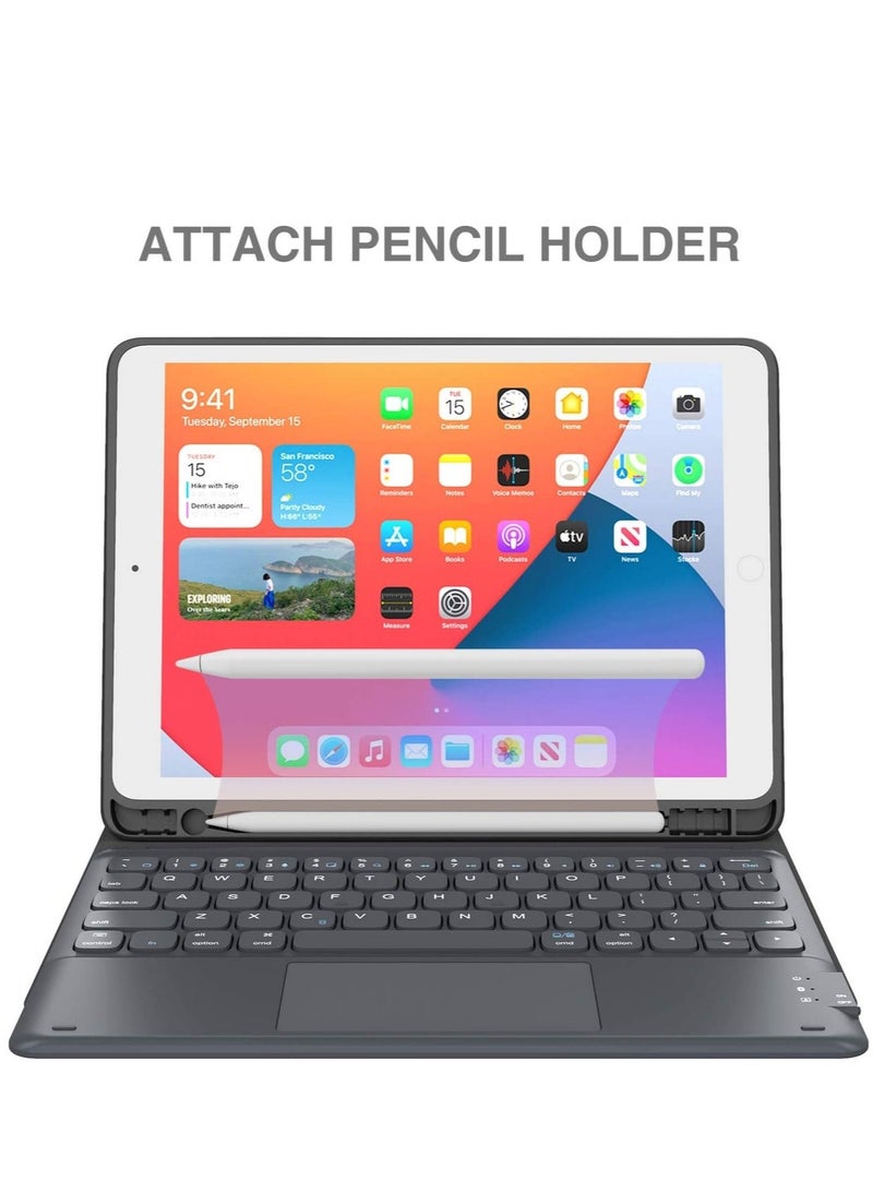 MUNTAQI Keyboard Case with Touchpad for iPad 10.2 9th Generation 2021/8th Gen 2020/7th Gen 2019 Magnetically Detachable Wireless Keyboard Case for iPad New 10.2 Built-in Trackpad&Pencil Holder (Black) - Image 3