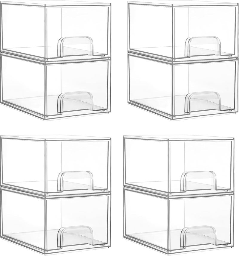 Vtopmart Vtopmart 8 Pack Clear Stackable Storage Drawers, 4.4'' Tall Acrylic Bathroom Makeup Organizer,Plastic Storage Bins For Vanity, Undersink, Kitchen Cabinets, Pantry, Home Organization 