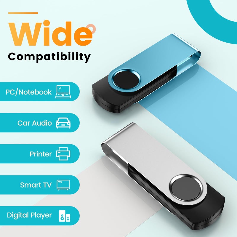 Kepmem 32GB Flash Drive Pack of 10 Thumb Drives Bulk, Kepmem Metal USB 2.0 Memory Sticks Swivel Pen Drive 32 GB, Portable Keychain Jump Drive Colorful Multipack Zip Drives for Data Storage - Image 4
