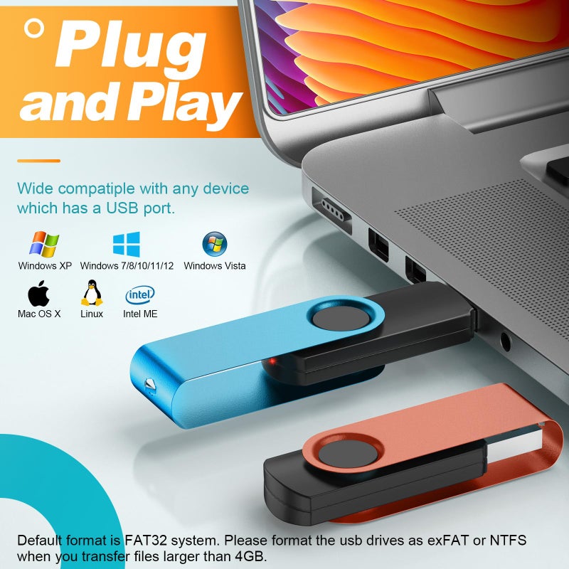Kepmem 32GB Flash Drive Pack of 10 Thumb Drives Bulk, Kepmem Metal USB 2.0 Memory Sticks Swivel Pen Drive 32 GB, Portable Keychain Jump Drive Colorful Multipack Zip Drives for Data Storage - Image 3