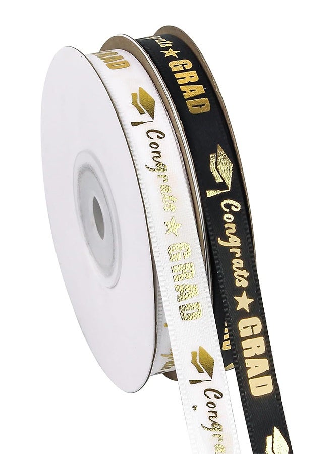 2 Rolls 50 Yards Graduation Ribbon 3/8 Inch Wide, Congrats Grad Gold Satin Ribbon for Gift Wrapping Class of 2026 Graduation Party Decorations DIY Crafts - Image 1