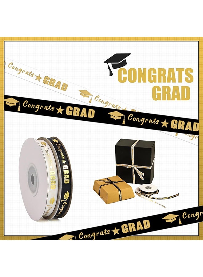 2 Rolls 50 Yards Graduation Ribbon 3/8 Inch Wide, Congrats Grad Gold Satin Ribbon for Gift Wrapping Class of 2026 Graduation Party Decorations DIY Crafts - Image 3