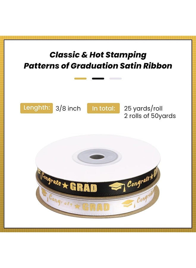2 Rolls 50 Yards Graduation Ribbon 3/8 Inch Wide, Congrats Grad Gold Satin Ribbon for Gift Wrapping Class of 2026 Graduation Party Decorations DIY Crafts - Image 2