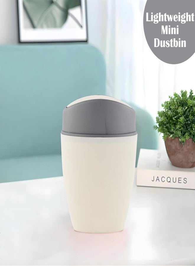 Kuber Industries 1.25 Ltr Plastic Mini Dustbin for Study Table/Bedroom/Bathroom with Swing Lid | Portable Small Dustbin for Kitchen Sink | Table Top Office Desk Trash Can Waste Bin | White - Image 2