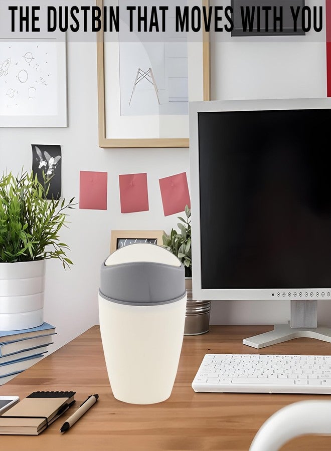 Kuber Industries 1.25 Ltr Plastic Mini Dustbin for Study Table/Bedroom/Bathroom with Swing Lid | Portable Small Dustbin for Kitchen Sink | Table Top Office Desk Trash Can Waste Bin | White - Image 5