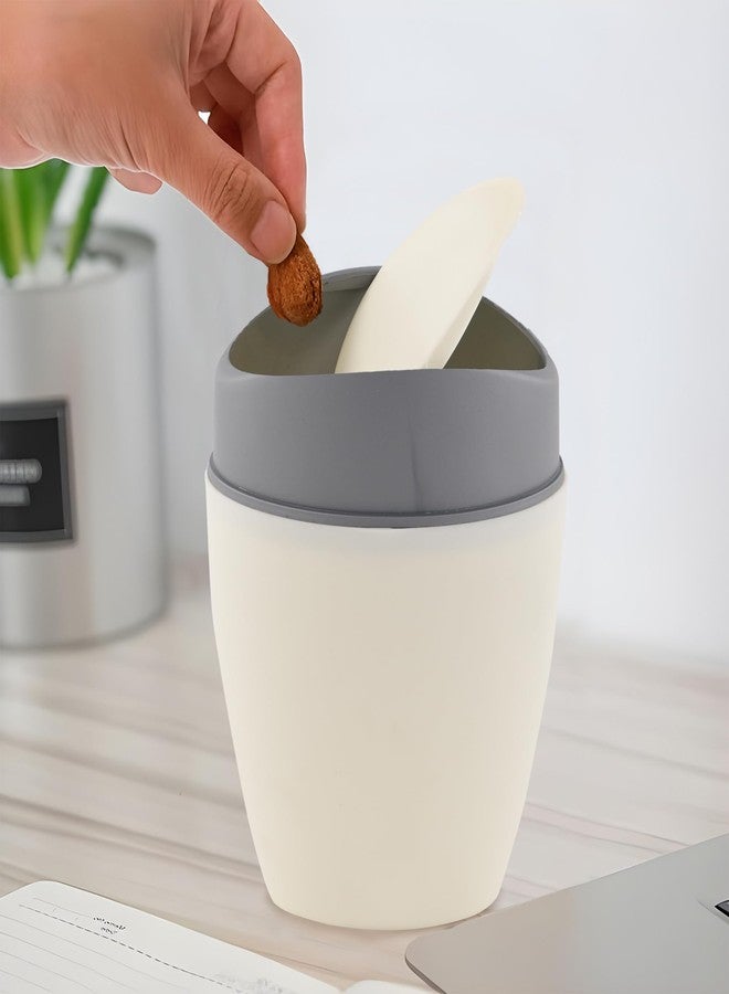 Kuber Industries 1.25 Ltr Plastic Mini Dustbin for Study Table/Bedroom/Bathroom with Swing Lid | Portable Small Dustbin for Kitchen Sink | Table Top Office Desk Trash Can Waste Bin | White - Image 1