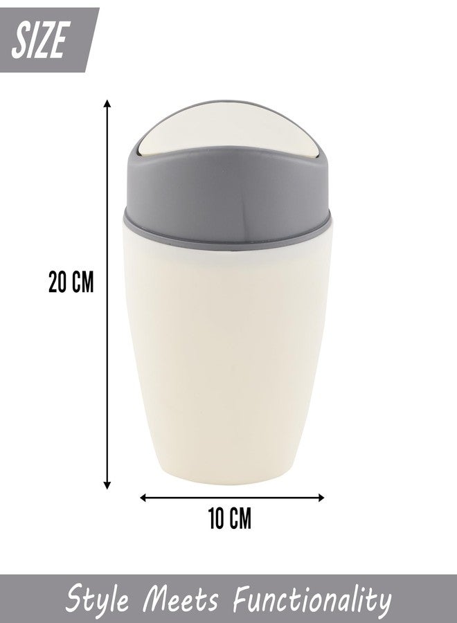 Kuber Industries 1.25 Ltr Plastic Mini Dustbin for Study Table/Bedroom/Bathroom with Swing Lid | Portable Small Dustbin for Kitchen Sink | Table Top Office Desk Trash Can Waste Bin | White - Image 3