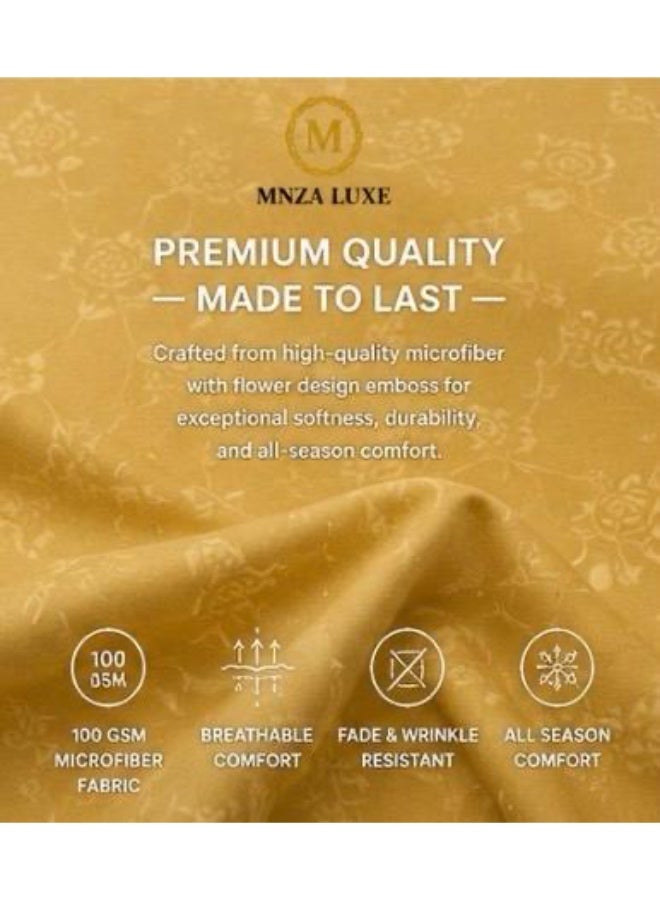 طقم ملاءة سرير مطاطية من الألياف الدقيقة بتصميم زهري من MNZA LUXE، ملاءة مطاطية واحدة + غطاءا وسادة | ناعم للغاية، قابل للتهوية، مقاوم للتجاعيد | ذهبي - Image 5
