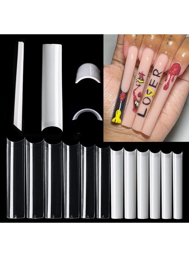 Yimart No C Curve Square Nail Tips No C Curve Long Nail Tips Yimart 500Pcs No C Curve Xxxl Square Straight False Nail Tips Half Cover Clear Natural Extra Long Fake Nails (Natural) - Image 5