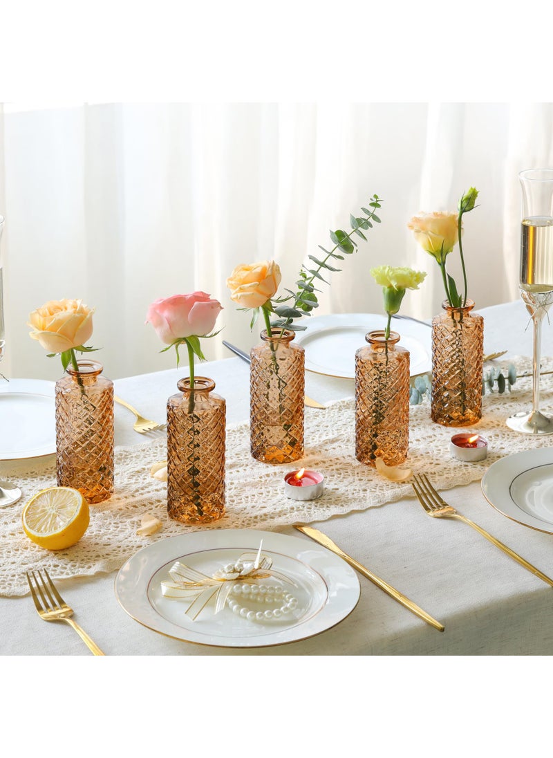 ComSaf ComSaf Glass Bud Vases Set of 12  Small Diamond Bud Vases in Bulk  Mini Flowers Vases for Centerpieces  Vintage Bottle for Table Decorations  Wedding Decor  Recepetion  Home  (Amber)  - Image 3