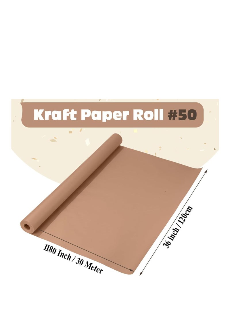 بريميفي لفة ورق كرافت بني 90 سم × 30 م، 36 بوصة × 1200 بوصة، 100 قدم - Image 2