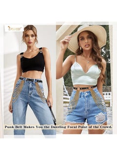 JASGOOD Punk Waist Chain Belt Black Leather Layered Belly Body Waist Chains Nightclub Rave Body Chain Belt For Women Girls Jasgood(Black With Gold Chainfits Pants Size Up To 3339 Inch)  - Image 2