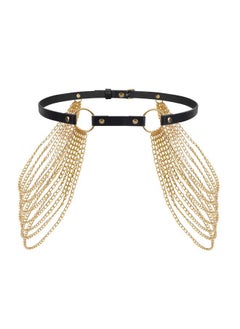 JASGOOD Punk Waist Chain Belt Black Leather Layered Belly Body Waist Chains Nightclub Rave Body Chain Belt For Women Girls Jasgood(Black With Gold Chainfits Pants Size Up To 3339 Inch)  - Image 3