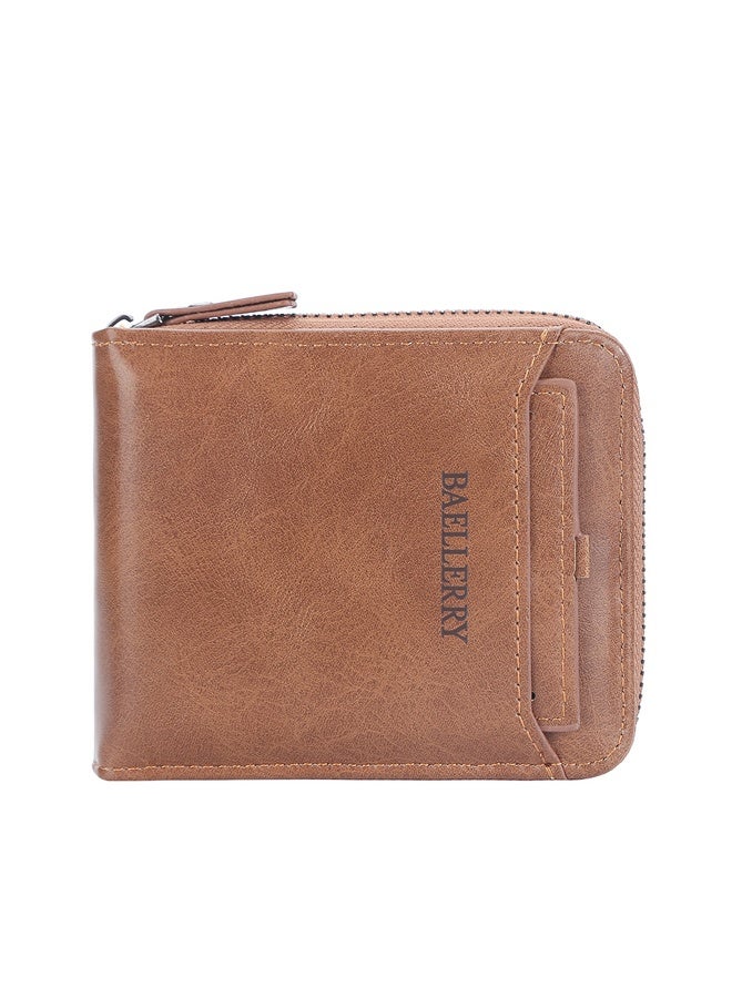 BAILINI Men's Leather Zipper Wallet Blocking Bifold Secure Vintage Zip Around Multi Credit Card Holder - Image 1
