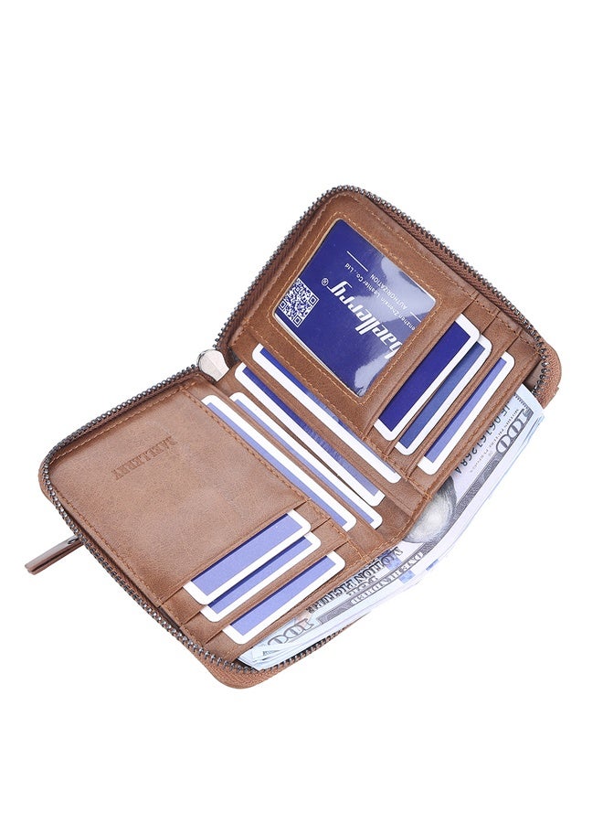 BAILINI Men's Leather Zipper Wallet Blocking Bifold Secure Vintage Zip Around Multi Credit Card Holder - Image 4