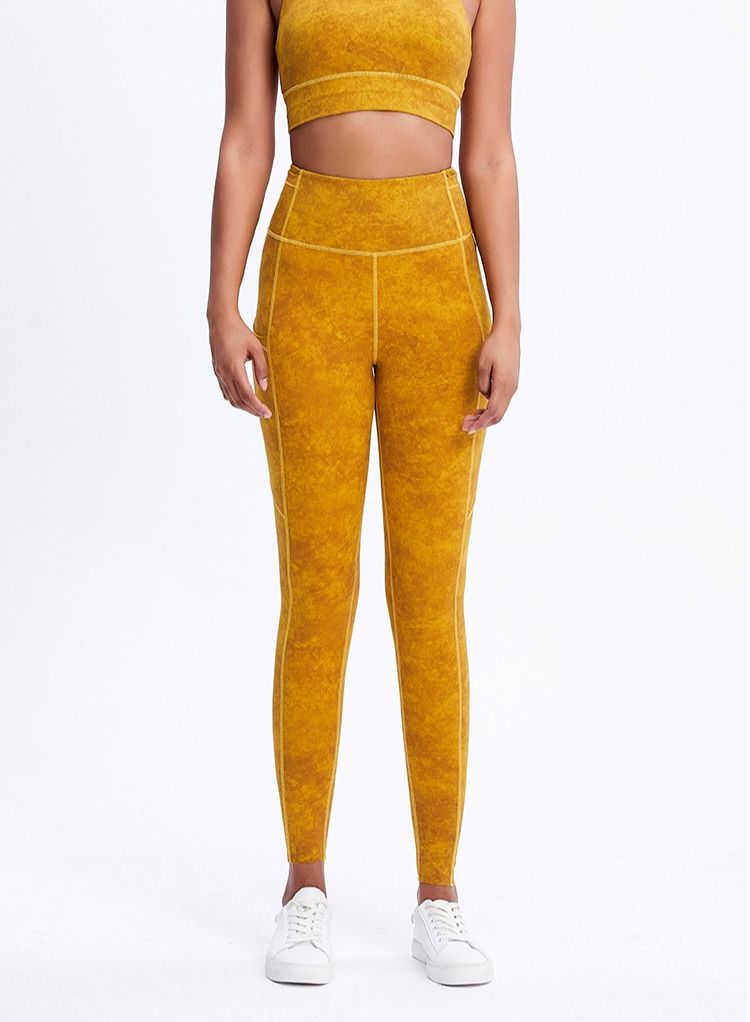 Loquat Solid Stretch Yoga Pants Yellow  - Image 1
