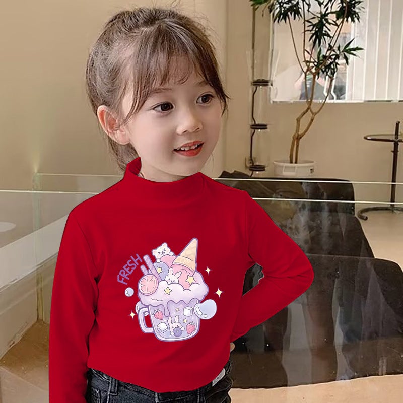 Y2304# Girls Velvet Long Sleeve Joker T-Shirt New Children'S White Coat Baby Base Shirt Tide T - Image 1