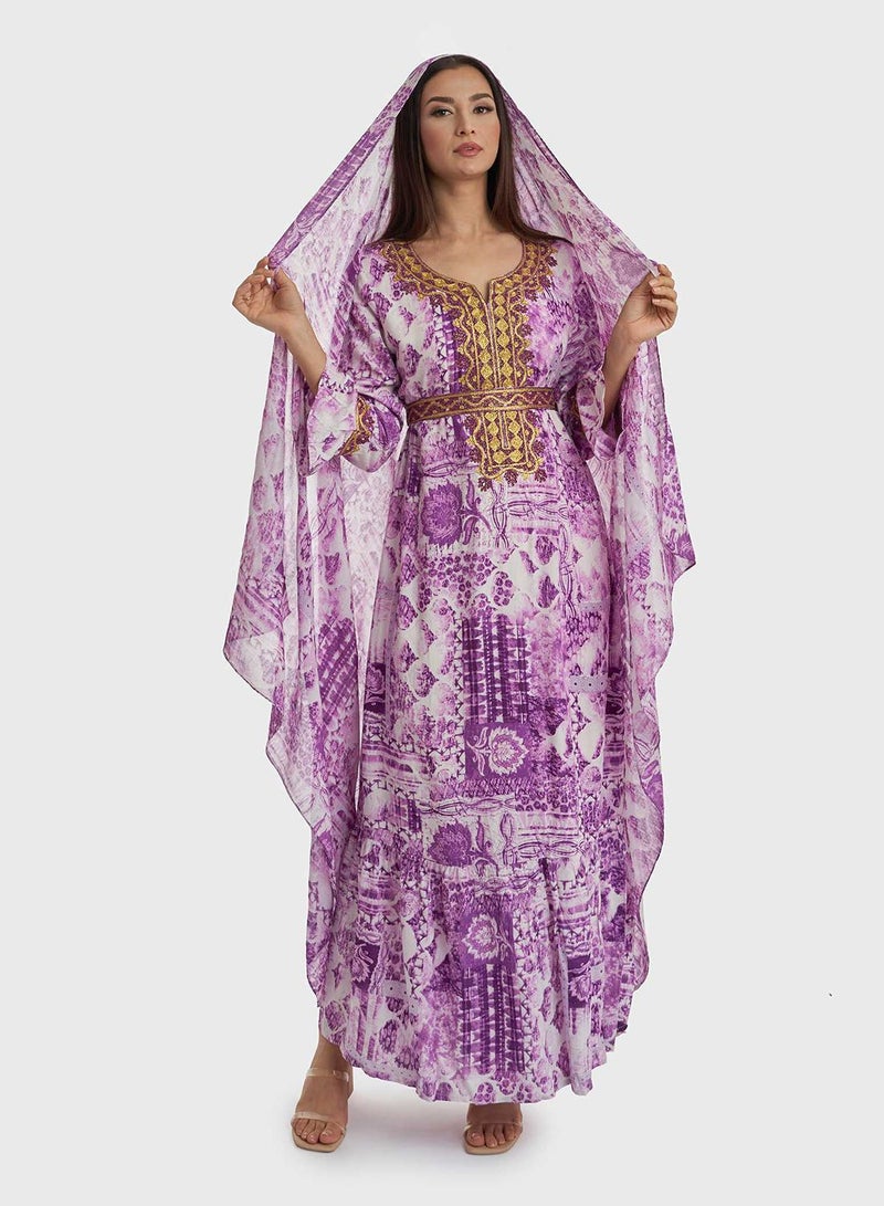 KASHKHA Tie-Dye Jalabiya with Bottom Frill and Dupatta - Image 5