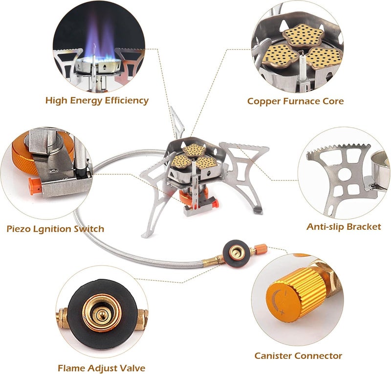 RIDEIWAKE 6800W Camping Stove with Fuel Canister Adapter Portable Backpacking Gas Stove with Piezo Ignition, 1LB Propane Tank Adapter, Butane Adapter for Outdoor Cooking, Picnic, Camping and Hiking - Image 2