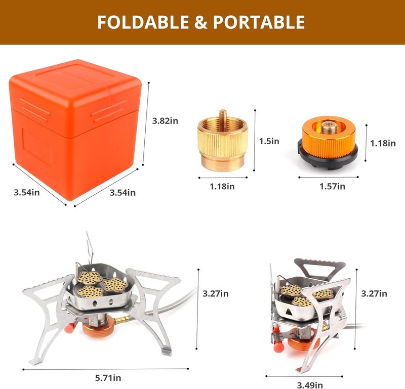 RIDEIWAKE 6800W Camping Stove with Fuel Canister Adapter Portable Backpacking Gas Stove with Piezo Ignition, 1LB Propane Tank Adapter, Butane Adapter for Outdoor Cooking, Picnic, Camping and Hiking - Image 3