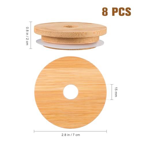 DOITOOL 8Pcs Bamboo Jar Lids with Straw Hole, Reusable Bamboo Lids for Beer Can Glass, 70mm Mason Jar Lids with Straw Hole for Wide Mouth Mason Jar (8pcs) - Image 2