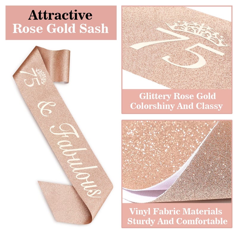 Juesly 75th Birthday Decorations for Women Including Sash, Crown/Tiara, Candles and Cake Topper, Rose Gold 75 Birthday Gifts Party Favor Supplies - Image 5
