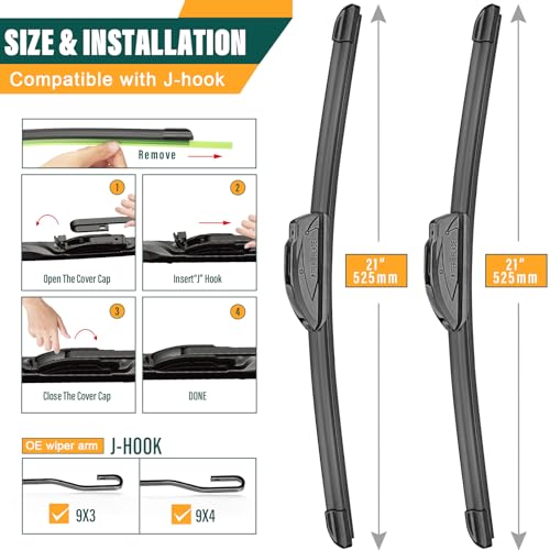 KVQ Windshield Wiper Blades Replacement for Jeep Patriot 2007-2017,Original Equipment Replacement Front Rear Wiper Blade Set - 21" 21" 10" (Set of 3) - Image 3