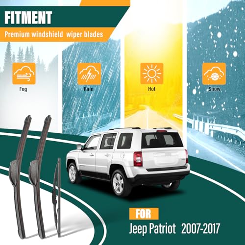 KVQ Windshield Wiper Blades Replacement for Jeep Patriot 2007-2017,Original Equipment Replacement Front Rear Wiper Blade Set - 21" 21" 10" (Set of 3) - Image 2
