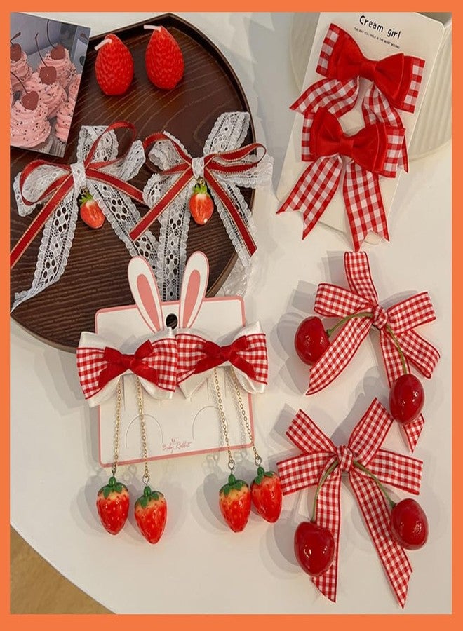 Furimuk 8 Pack Cherry Strawberry Hair Accessories Bow Hair Clips Red Alligator Hair Barrettes Plaid Bow Hairpins for Women Girls Christmas Hair Decoration - Image 2