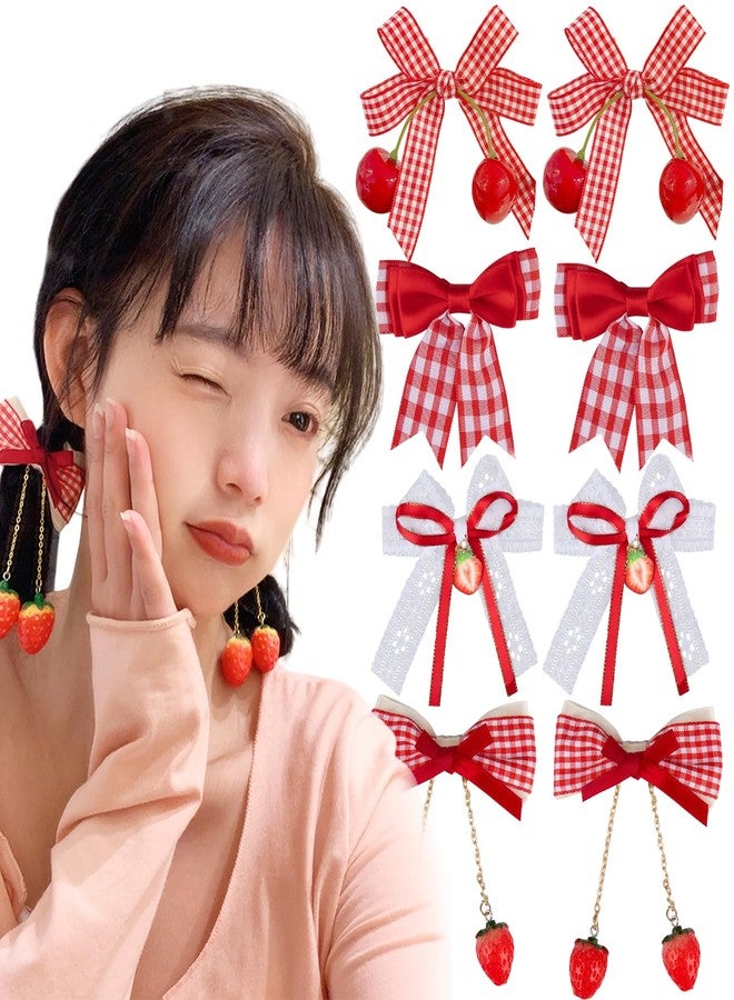 Furimuk 8 Pack Cherry Strawberry Hair Accessories Bow Hair Clips Red Alligator Hair Barrettes Plaid Bow Hairpins for Women Girls Christmas Hair Decoration - Image 1