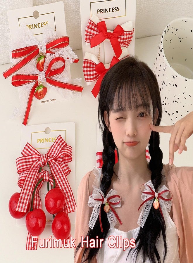 Furimuk 8 Pack Cherry Strawberry Hair Accessories Bow Hair Clips Red Alligator Hair Barrettes Plaid Bow Hairpins for Women Girls Christmas Hair Decoration - Image 4