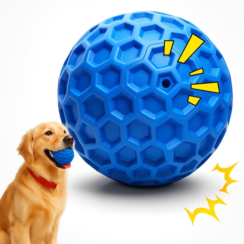 GreenYellow Durable Indestructible Squeaky Dog Ball for Aggressive Heavy Chewers, Unbreakable Tough Natural Rubber Dog Toy, Bouncy Interactive Ball for Medium & Large Dogs, Safe for Teeth & Gums (Blue) - Image 1