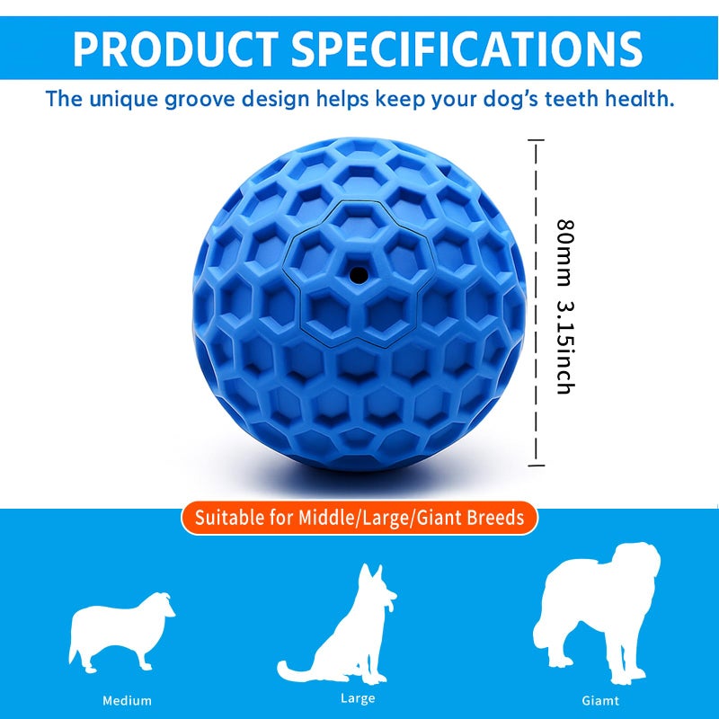 GreenYellow Durable Indestructible Squeaky Dog Ball for Aggressive Heavy Chewers, Unbreakable Tough Natural Rubber Dog Toy, Bouncy Interactive Ball for Medium & Large Dogs, Safe for Teeth & Gums (Blue) - Image 2