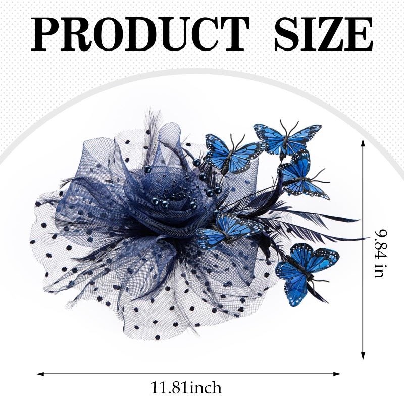 Zinniday Blue Butterfly Fascinators Hat - 2026 Victoria Derby Attire Fascinator with Hairpin, Monarch Butterfly Tea Party Hats for Women Lady Girl Masquerade Ball Party Costume Headwear - Image 4