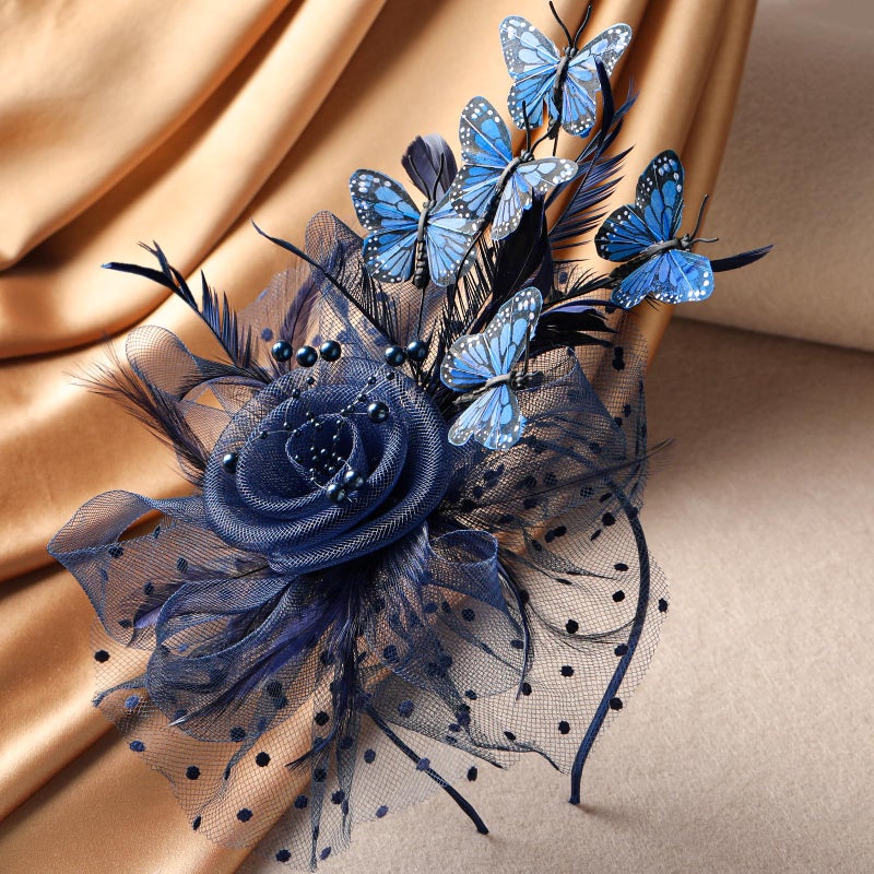 Zinniday Blue Butterfly Fascinators Hat - 2026 Victoria Derby Attire Fascinator with Hairpin, Monarch Butterfly Tea Party Hats for Women Lady Girl Masquerade Ball Party Costume Headwear - Image 3