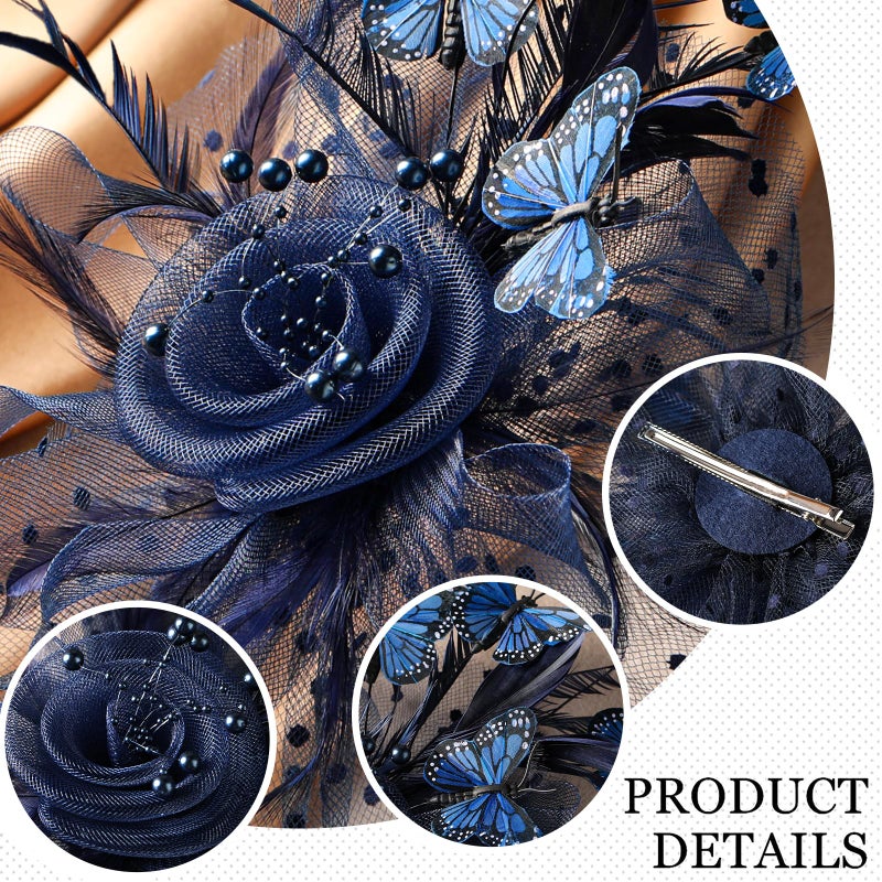 Zinniday Blue Butterfly Fascinators Hat - 2026 Victoria Derby Attire Fascinator with Hairpin, Monarch Butterfly Tea Party Hats for Women Lady Girl Masquerade Ball Party Costume Headwear - Image 5