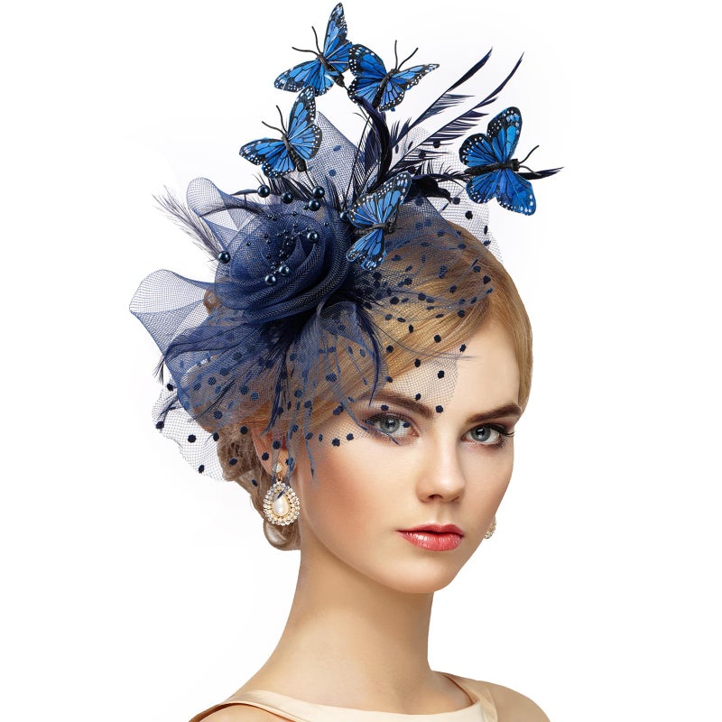 Zinniday Blue Butterfly Fascinators Hat - 2026 Victoria Derby Attire Fascinator with Hairpin, Monarch Butterfly Tea Party Hats for Women Lady Girl Masquerade Ball Party Costume Headwear - Image 1