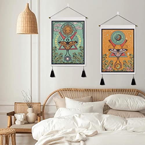 Jufay Pack of 2 Sun and Moon Tapestries - Moth Tapestry Orange and Green Flower Vine Wall Hanging (13.8 x 19.7 inches) - Image 3