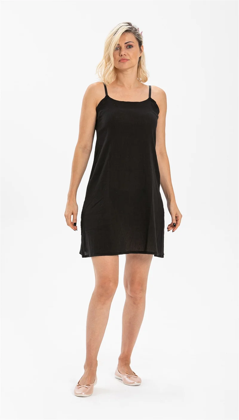 Eliş Şile Bezi Cotton Petticoat Şile Cloth Short Dress Inner Lining Adjustable Rope Strap Underskirt Black Syh