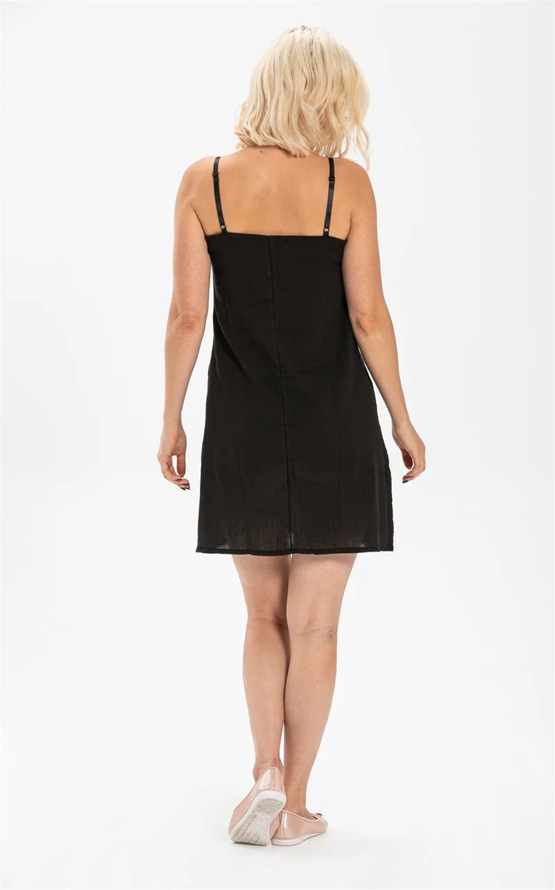 Eliş Şile Bezi Cotton Petticoat Şile Cloth Short Dress Inner Lining Adjustable Rope Strap Underskirt Black Syh