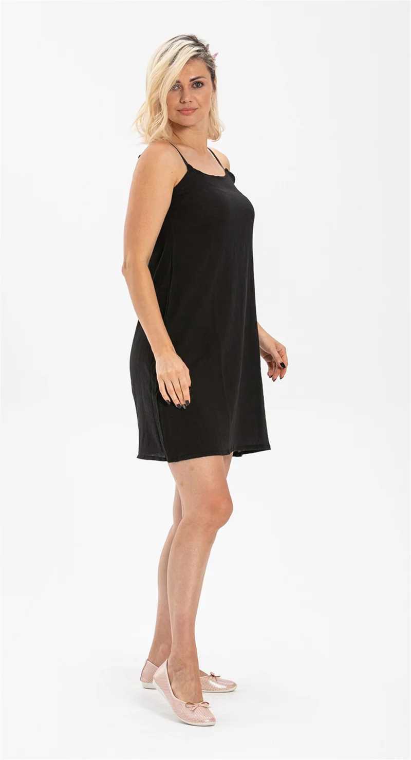 Eliş Şile Bezi Cotton Petticoat Şile Cloth Short Dress Inner Lining Adjustable Rope Strap Underskirt Black Syh