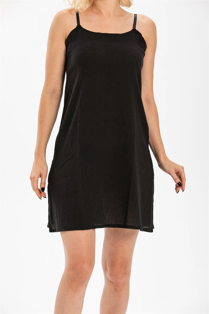 Eliş Şile Bezi Cotton Petticoat Şile Cloth Short Dress Inner Lining Adjustable Rope Strap Underskirt Black Syh