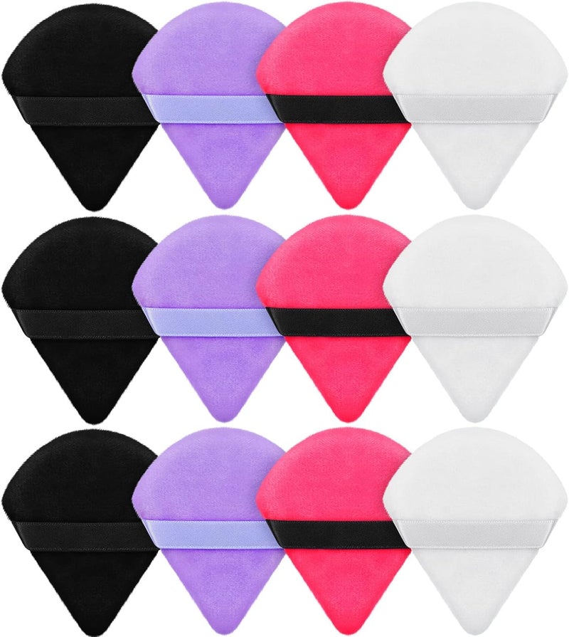 Maitys 12-Piece Triangle Powder Puff Set - Soft, Reusable Foundation Sponge for Loose Powder, Wet/Dry Makeup Tool (Black, White, Rose Red, Purple, Small) - Image 1